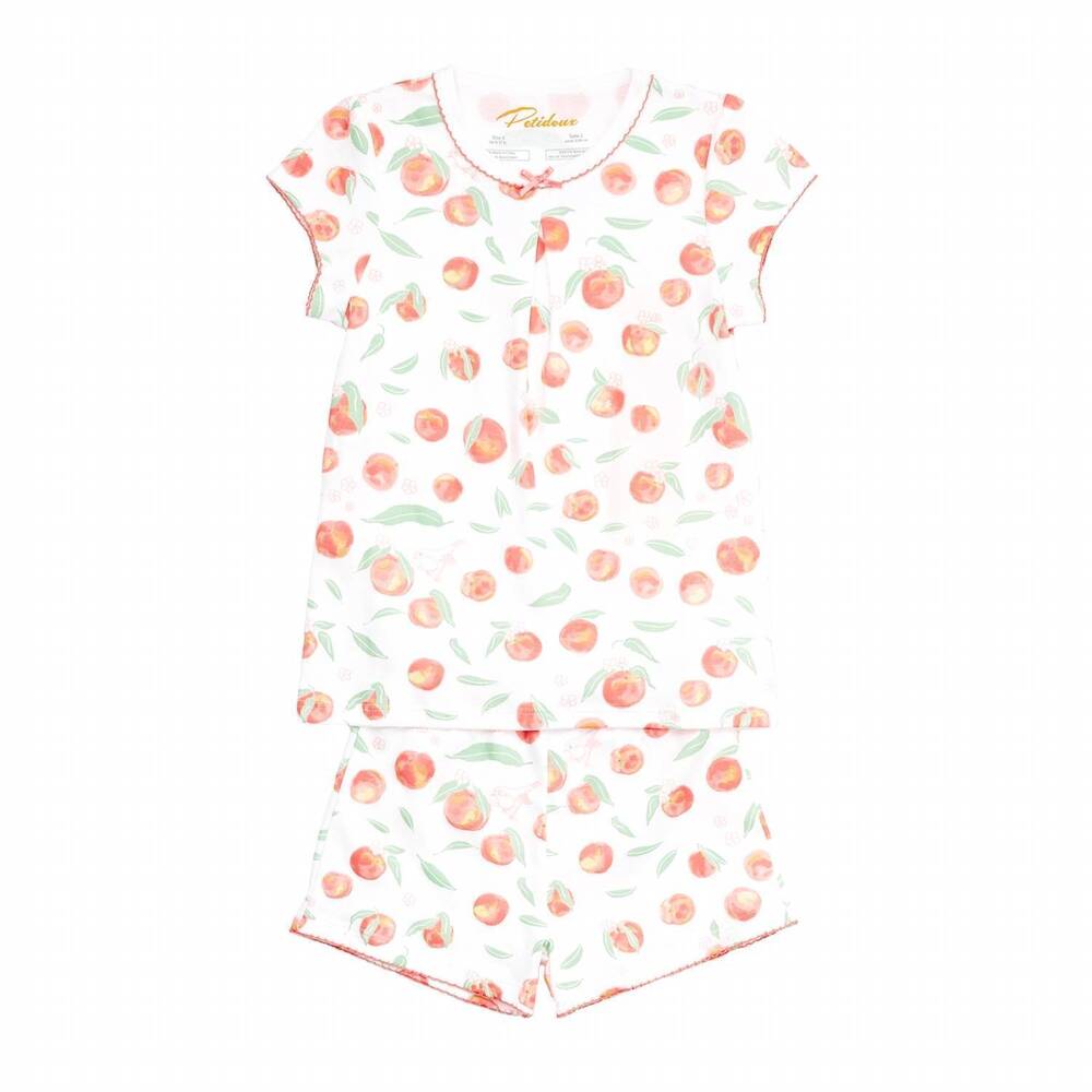 NEW PETIDOUX girl's summer peaches pima short pajama set in white
